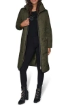 Karl Lagerfeld Paris Hooded Belted Quilted Zip Jacket In Green