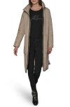 Karl Lagerfeld Paris Hooded Belted Quilted Zip Jacket In Neutral