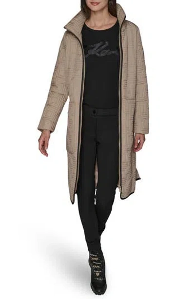 Karl Lagerfeld Paris Hooded Belted Quilted Zip Jacket In Neutral