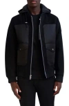 Karl Lagerfeld Men's Mixed-media Hooded Bomber Jacket In Black