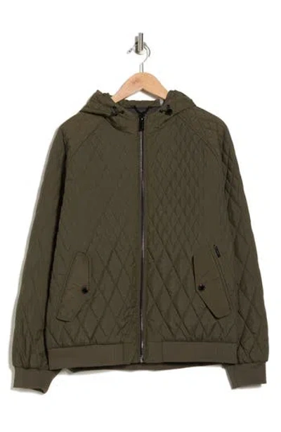 Karl Lagerfeld Paris Hooded Diamond Quilted Jacket In Green