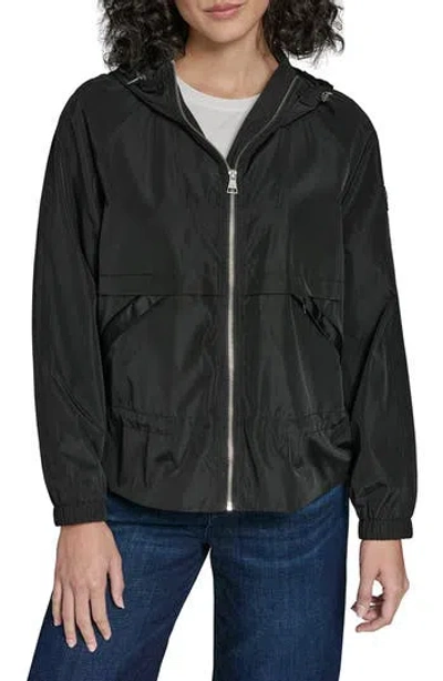 Karl Lagerfeld Paris Hooded Windbreaker In Black