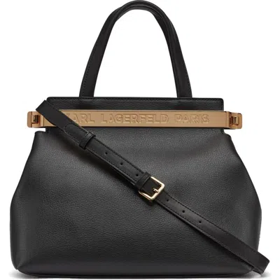 Karl Lagerfeld Paris Jacqueline Satchel In Black/gold