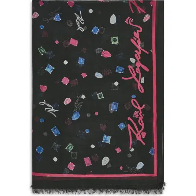 Karl Lagerfeld Paris Jewel Logo Scarf In Black