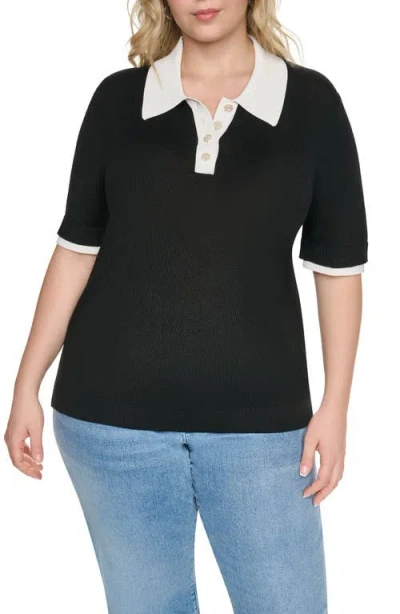 Karl Lagerfeld Paris Johnny Collar Short Sleeve Sweater In Black