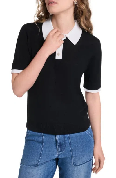 Karl Lagerfeld Paris Johnny Collar Short Sleeve Sweater In Black