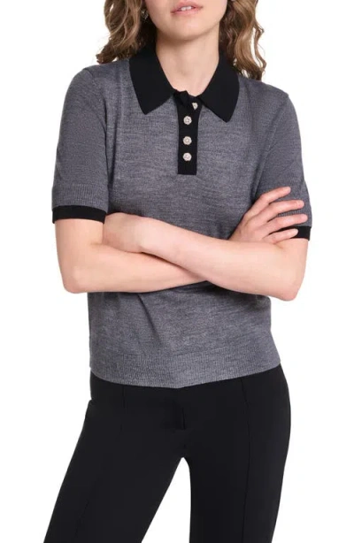 Karl Lagerfeld Paris Johnny Collar Short Sleeve Sweater In Gray