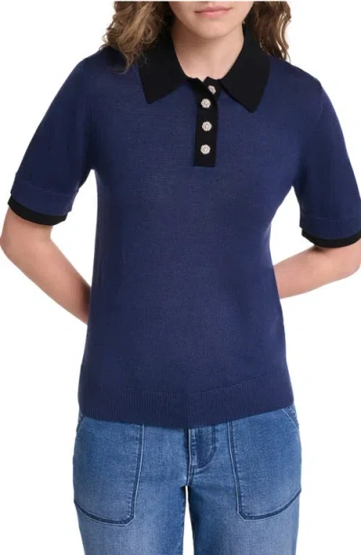 Karl Lagerfeld Paris Johnny Collar Short Sleeve Sweater In Blue