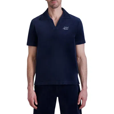 Karl Lagerfeld Paris Johnny Collar Terry Cloth Polo In Navy
