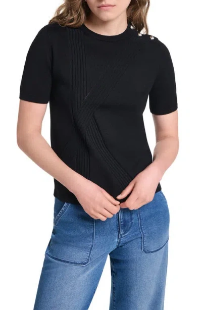 Karl Lagerfeld Paris K Short Sleeve Sweater With Shoulder Buttons In Black