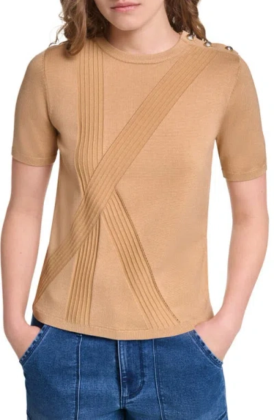 Karl Lagerfeld Paris K Short Sleeve Sweater With Shoulder Buttons In Brown