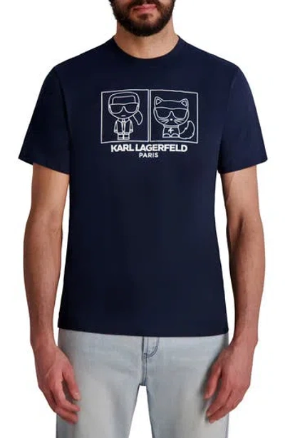 Karl Lagerfeld Paris Karl & Choupette Character Graphic T-shirt In Blue