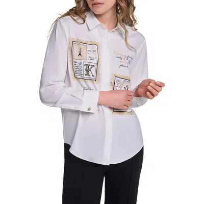 Karl Lagerfeld Paris Karl Frames Button Front Shirt In Soft White