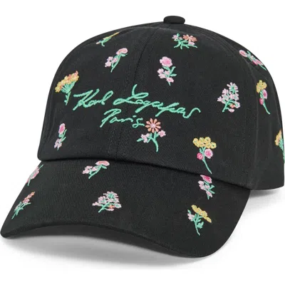 Karl Lagerfeld Paris Karl's Garden Embroidered Baseball Cap In Black