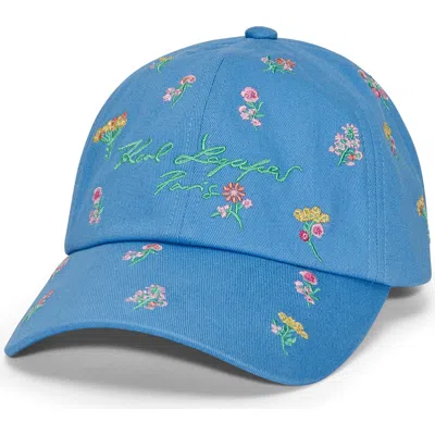 Karl Lagerfeld Paris Karl's Garden Embroidered Baseball Cap In Sky Blue