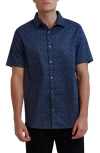 Karl Lagerfeld Paris Karl Print Short Sleeve Button-up Shirt In Blue