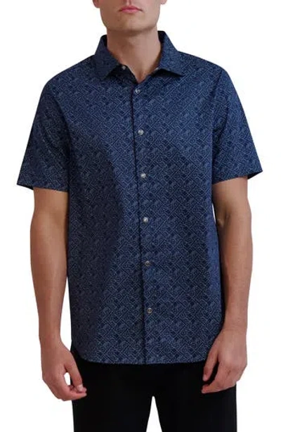 Karl Lagerfeld Paris Karl Print Short Sleeve Button-up Shirt In Blue