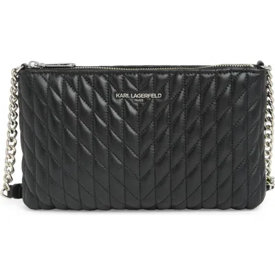 Karl Lagerfeld Paris Karolina Top Zip Leather Crossbody Bag In Black