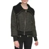 Karl Lagerfeld Paris Knit Collar Metallic Tweed Bomber Jacket In Black Gold