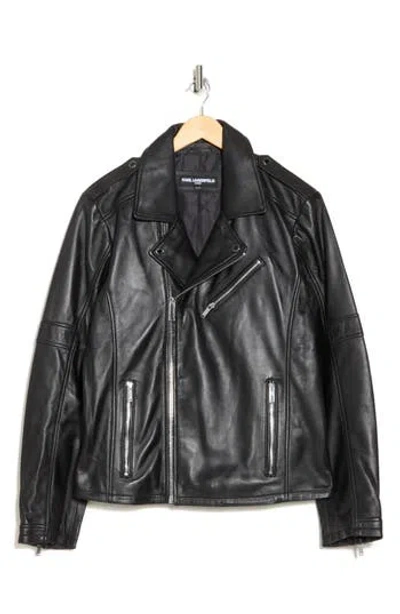 Karl Lagerfeld Paris Leather Moto Jacket In Black