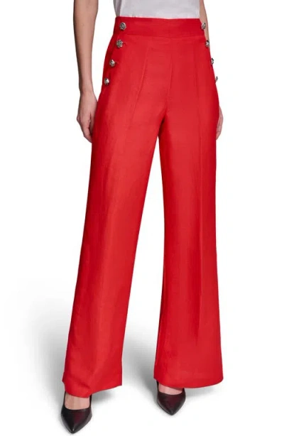 Karl Lagerfeld Paris Linen Blend Sailor Pants In Red