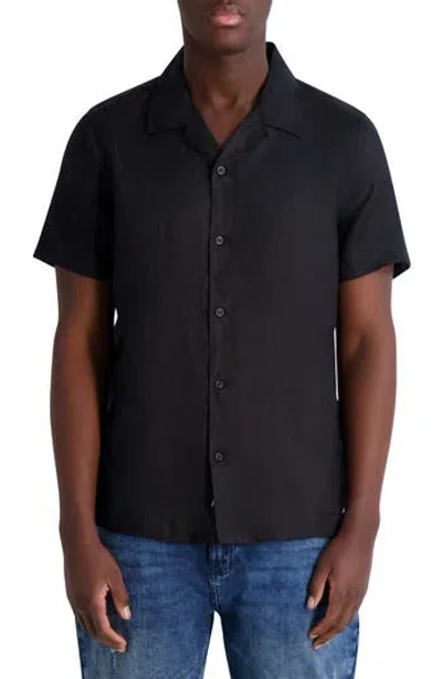 Karl Lagerfeld Paris Linen Camp Shirt In Black