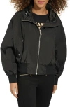 Karl Lagerfeld Paris Logo Collar Bomber Jacket In Black