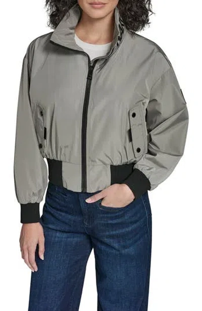 Karl Lagerfeld Paris Logo Collar Bomber Jacket In Green