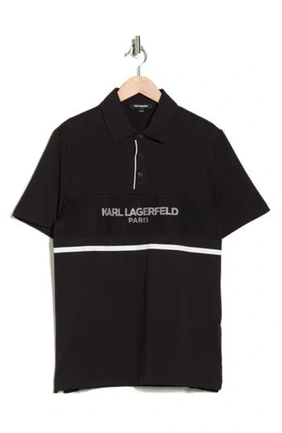Karl Lagerfeld Paris Logo Mesh Knit Polo In Black