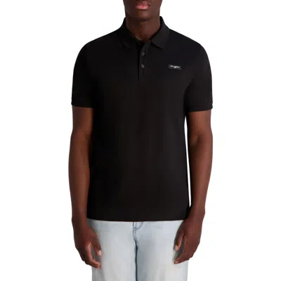 Karl Lagerfeld Paris Logo Patch Piqué Polo In Black