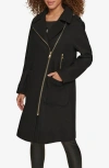 Karl Lagerfeld Paris Long Wool Blend Moto Jacket In Black