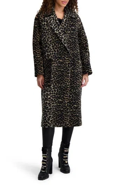 Karl Lagerfeld Paris Longline Wool Blend Coat In Animal Print