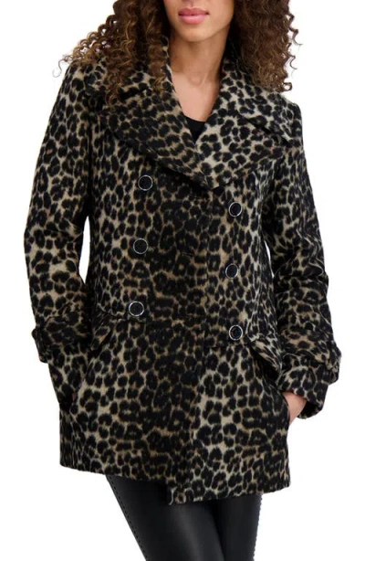 Karl Lagerfeld Paris Low Waist Double Breasted Wool Blend Peacoat In Brown