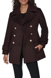 Karl Lagerfeld Paris Low Waist Double Breasted Wool Blend Peacoat In Brown