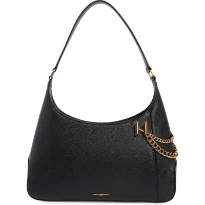 Karl Lagerfeld Paris Lyon Pebbled Leather Shoulder Bag In Black