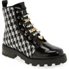 Karl Lagerfeld Paris Mela Tweed Combat Boot In Black/white