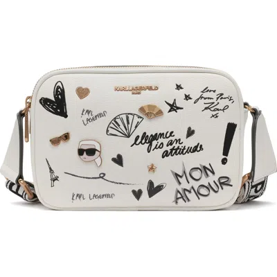 Karl Lagerfeld Paris Maybelle Faux Leather Crossbody In Winter White/ Silver