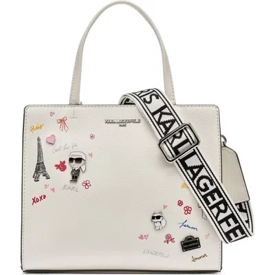 Karl Lagerfeld Paris Maybelle Printed Paris Satchel In White/silver