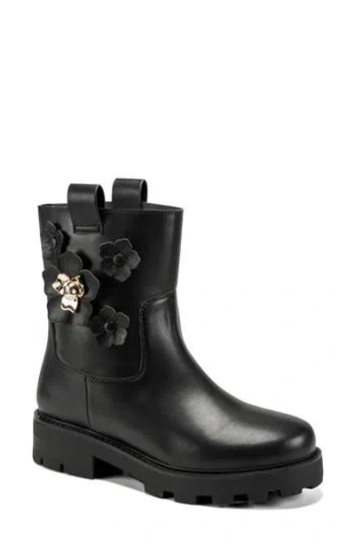Karl Lagerfeld Paris Medina Lug Sole Bootie In Black/ Black