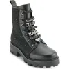 Karl Lagerfeld Paris Mela Combat Boot In Black/silver