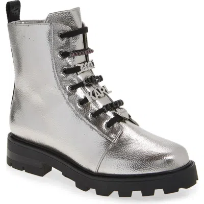 Karl Lagerfeld Paris Mela Combat Boot In Pewter