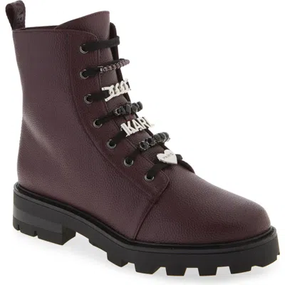 Karl Lagerfeld Paris Mela Combat Boot In Wine
