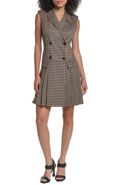 Karl Lagerfeld Sleeveless Double Breasted Plaid Blazer Dress In Gray
