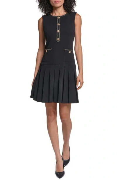 Karl Lagerfeld Paris Metalllic Detail Scuba Crepe A-line Minidress In Black