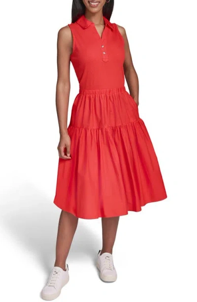 Karl Lagerfeld Paris Mixed Media Midi Dress In Red