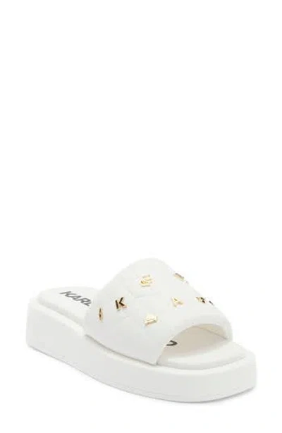Karl Lagerfeld Paris Opal Quilted Platform Slide Sandal In White