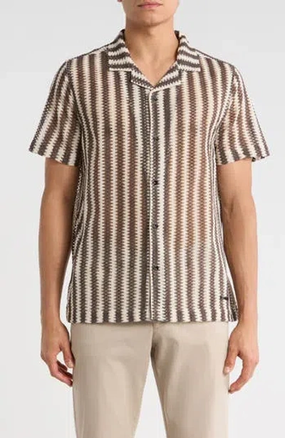 Karl Lagerfeld Paris Open Weave Camp Shirt In Brown