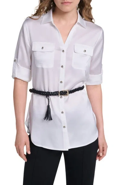 Karl Lagerfeld Paris Oversized Belted Shirt In White