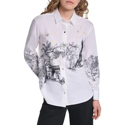 Karl Lagerfeld Paris Paris Scene Graphic Shirt In White