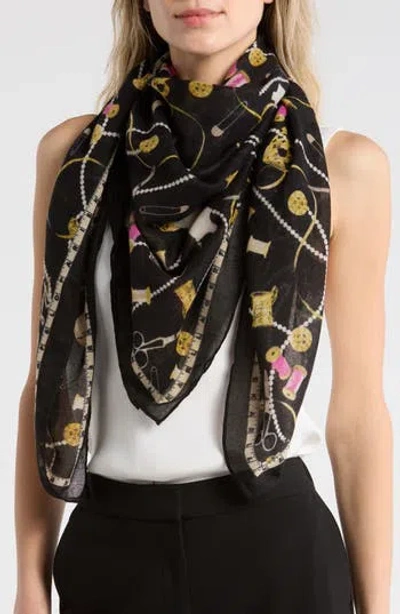 Karl Lagerfeld Paris Pearl & Pins Oversize Scarf In Black